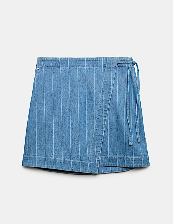 Denim Striped Mini Wrap Skirt - SE