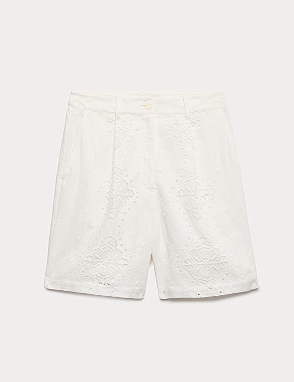 Pure Cotton Embroidered Cutwork Shorts - RS