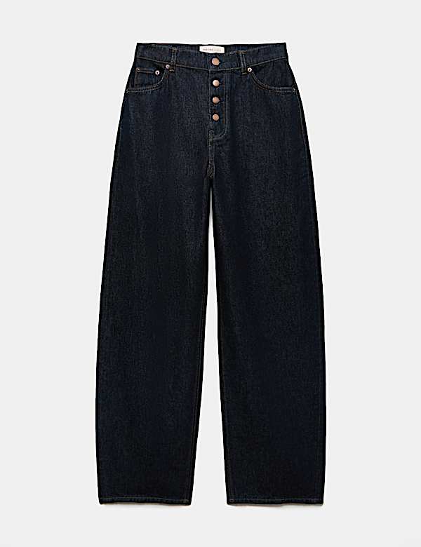 Cotton Rich Pleated High Waisted Barrel Jeans - AU