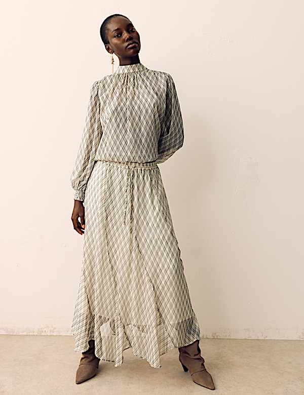 Checked Maxi A-Line skirt | ECRU MIX | Skirts | M&S CZ