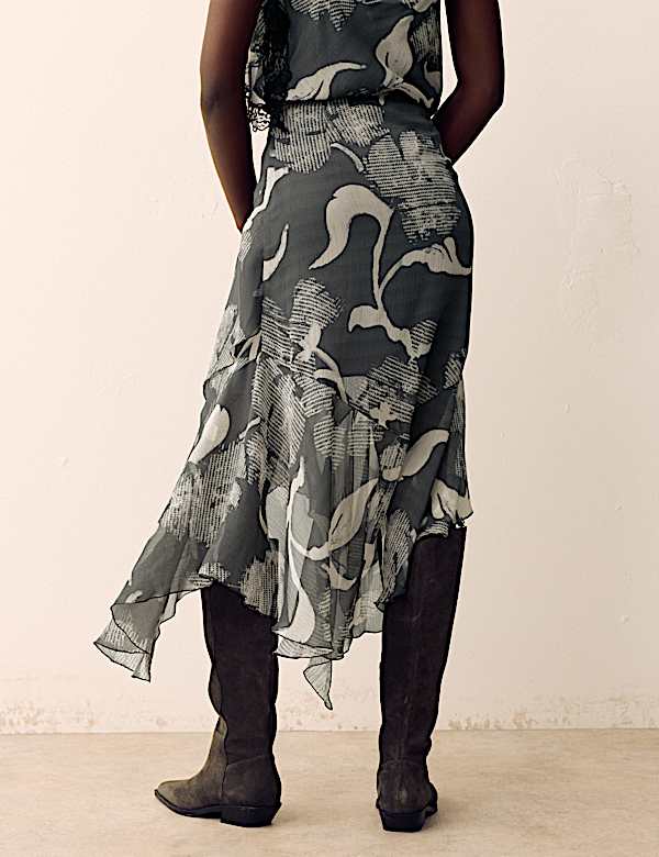 Printed Ruffle Midi Skirt - TW