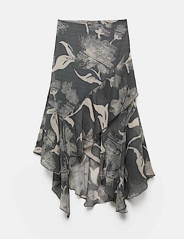 Printed Ruffle Midi Skirt - TW