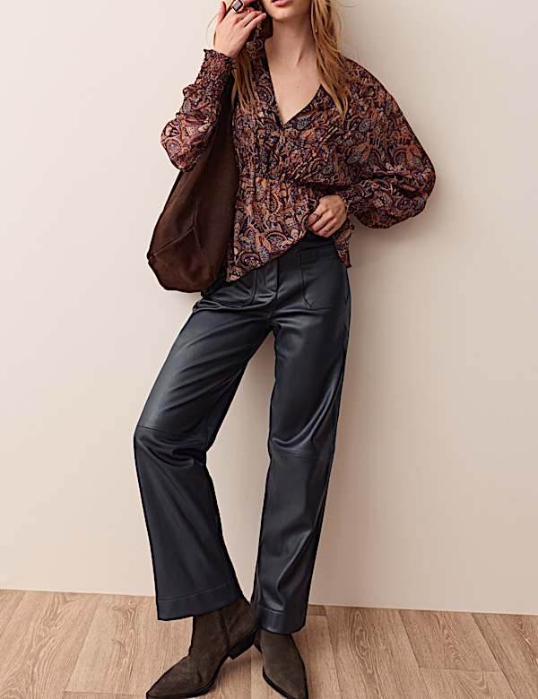 Leather Look Patch Pocket Straight Leg Trousers - CN