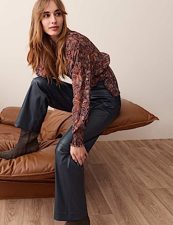 Leather Look Patch Pocket Straight Leg Trousers - CN
