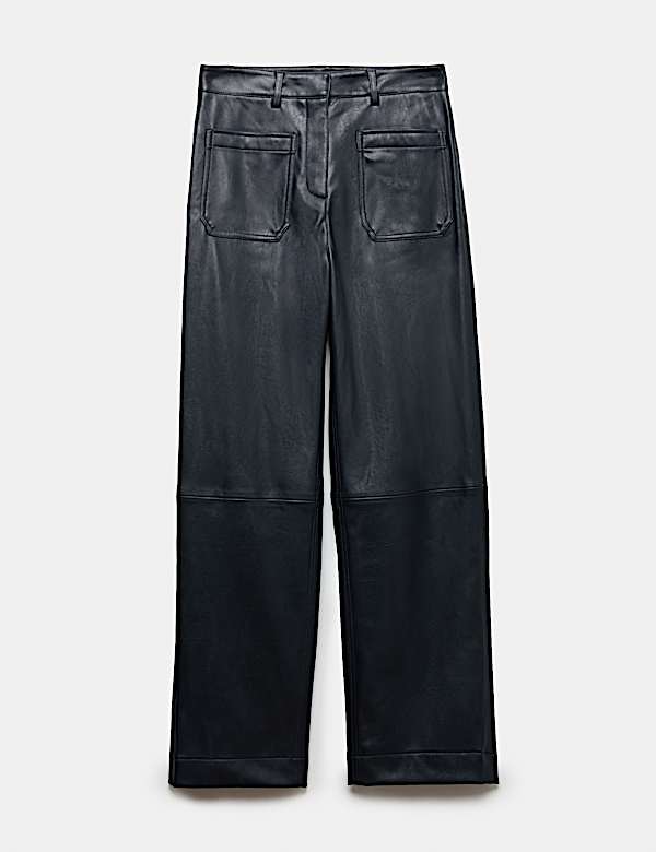 Leather Look Patch Pocket Straight Leg Trousers - CN