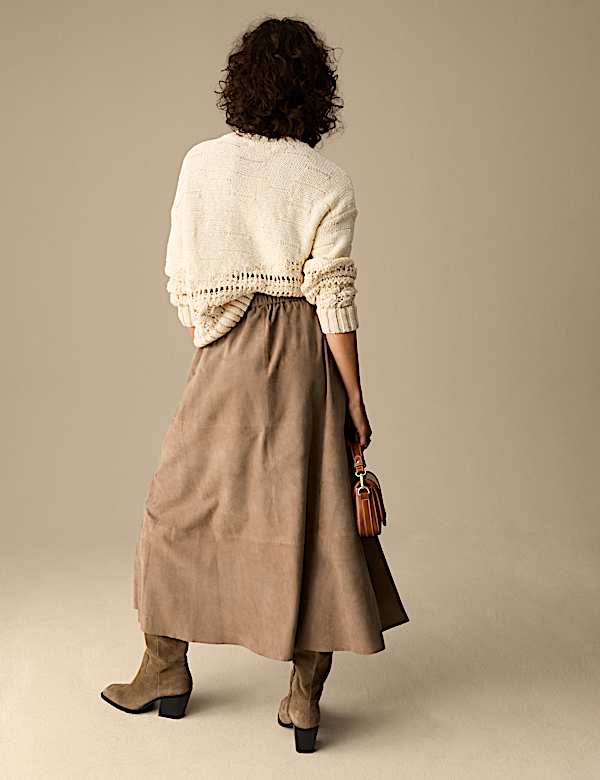 Suede Pleated Midi Skirt - IS