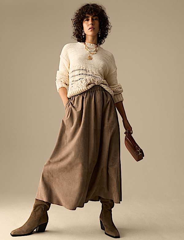Suede Pleated Midi Skirt - IS