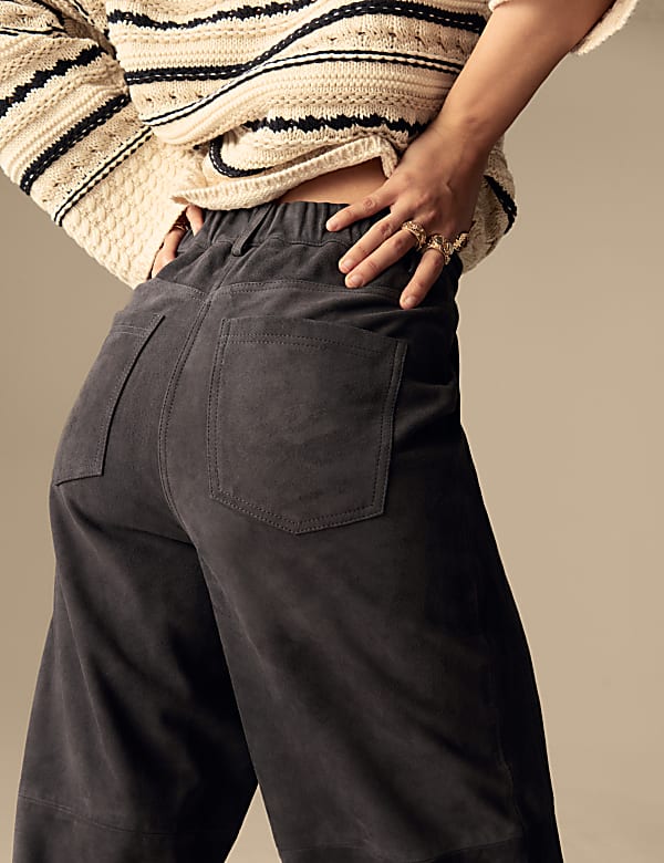 Suede Seam Detail Barrel Leg Trousers - NO