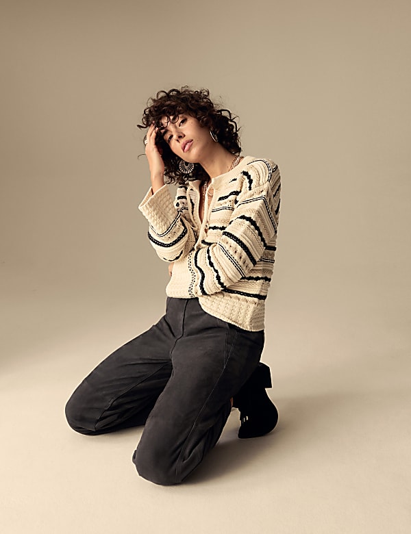 Suede Seam Detail Barrel Leg Trousers - NO