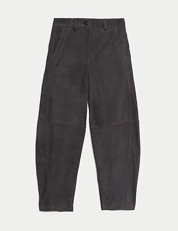 Suede Seam Detail Barrel Leg Trousers - NO