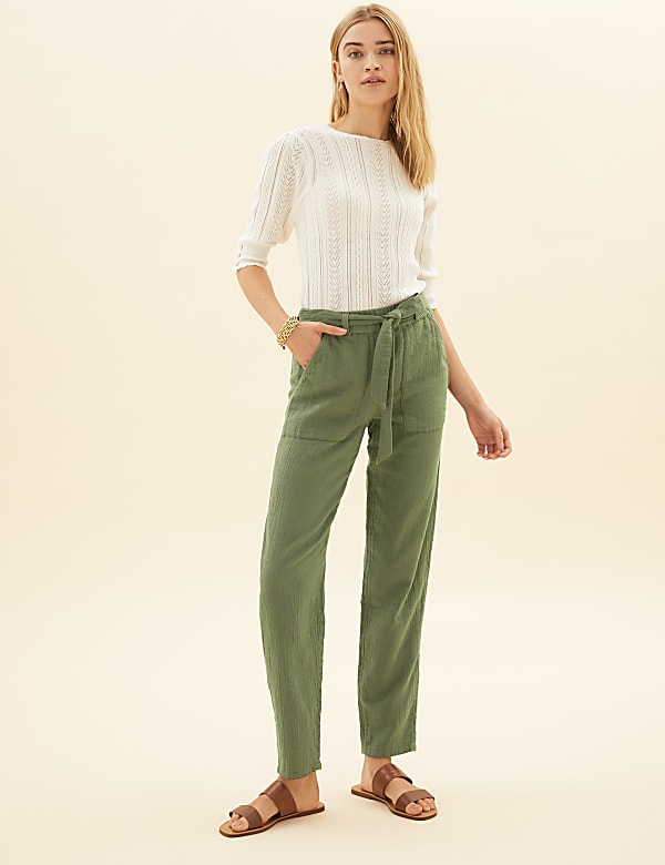 Pure Cotton Tapered Ankle Grazer Trousers
