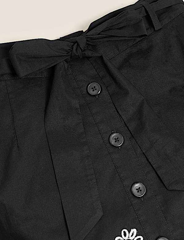 Pure Cotton Embroidered Midi A-Line Skirt