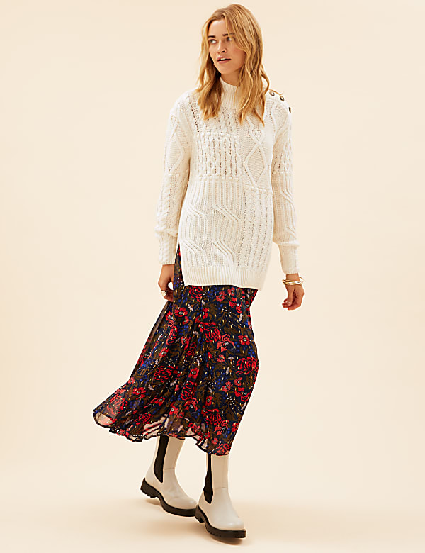 Floral Metallic Maxi A-Line Skirt