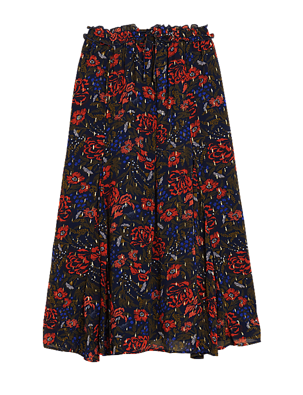 Floral Metallic Maxi A-Line Skirt