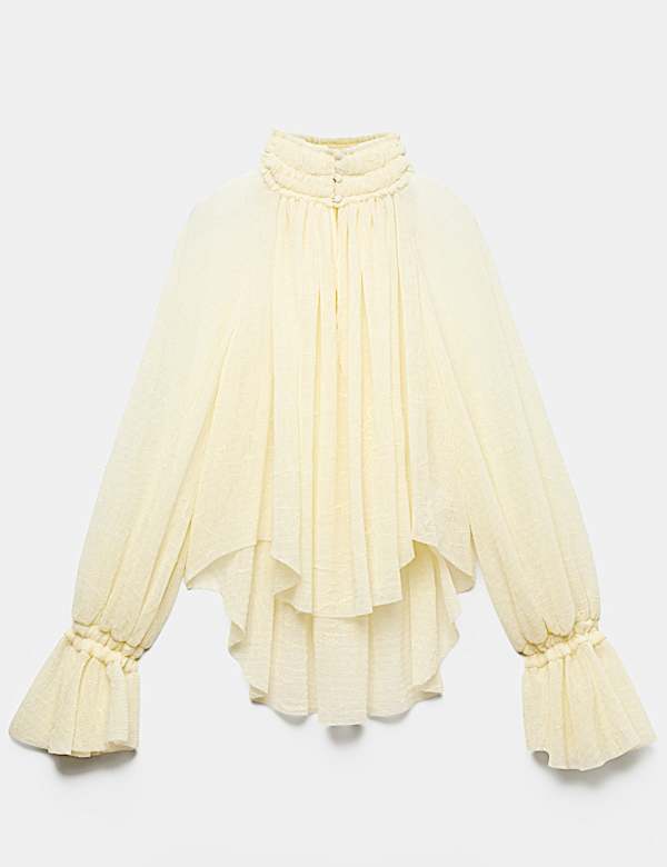 Sheer Pleated High Neck Blouse - AT