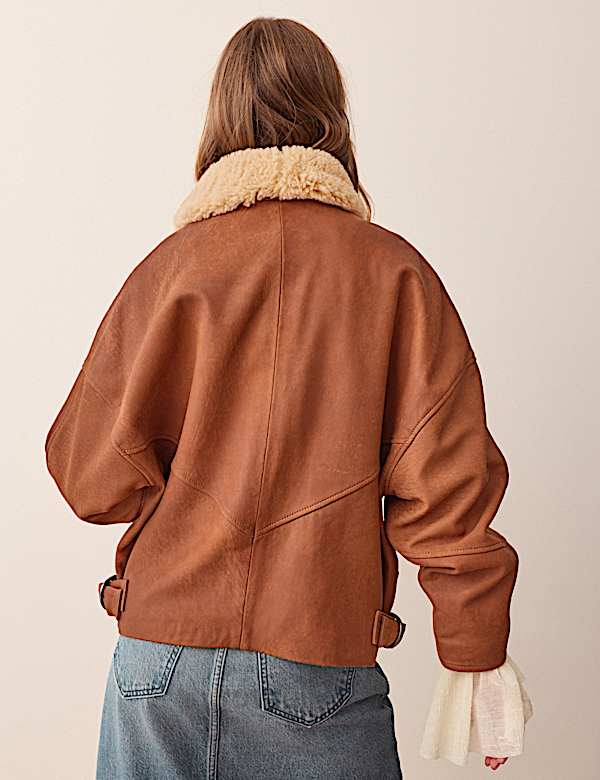 Leather Aged Relaxed Shawl Collar Jacket - RS