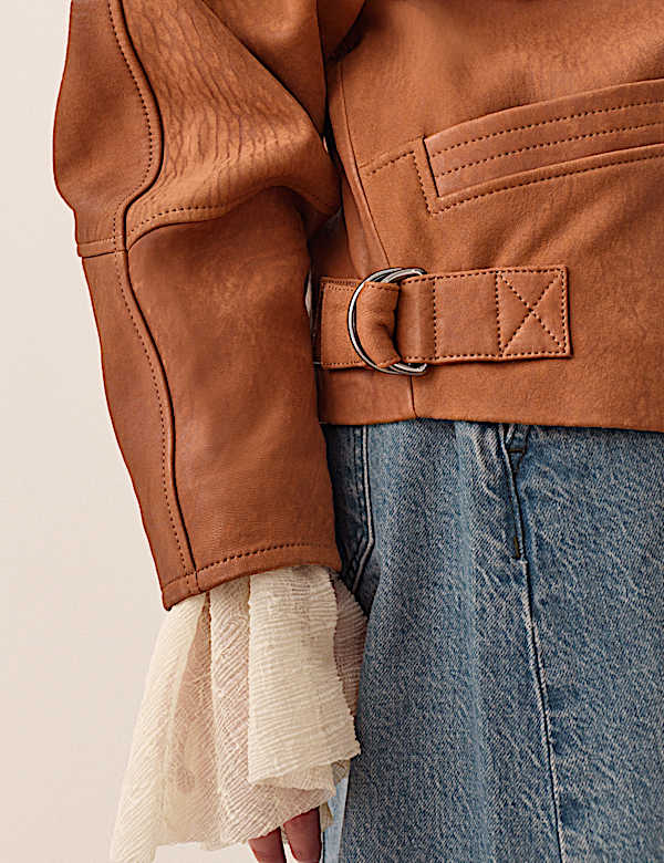 Leather Aged Relaxed Shawl Collar Jacket - RS