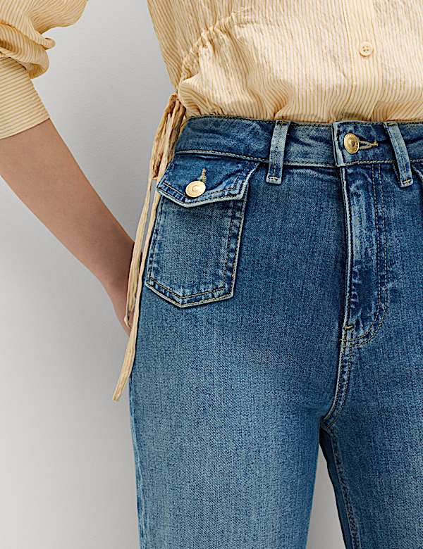 Jean taille haute coupe &eacute;vas&eacute;e &agrave; poches plaqu&eacute;es - CA