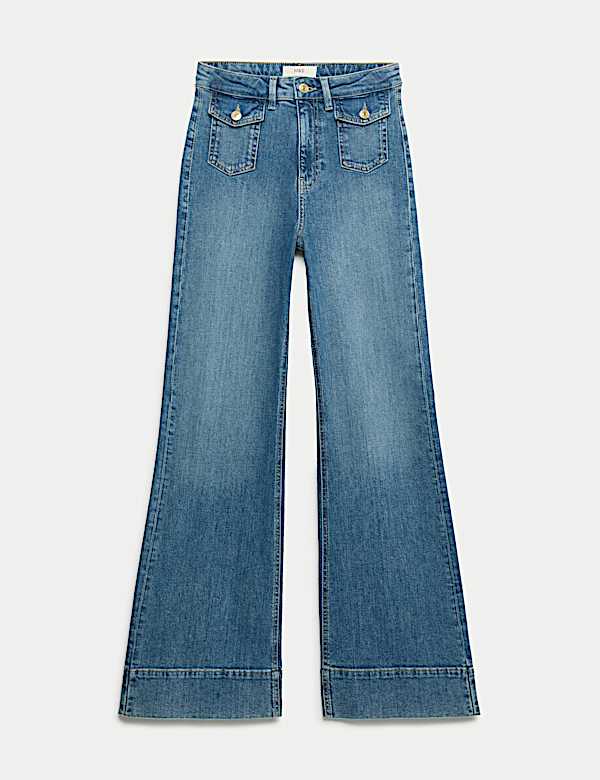 Jean taille haute coupe &eacute;vas&eacute;e &agrave; poches plaqu&eacute;es - CA