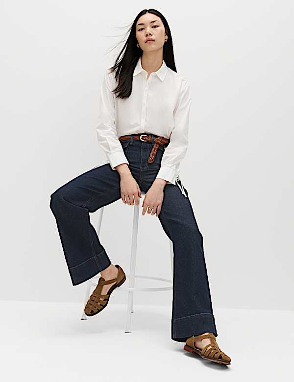 Jean taille haute coupe &eacute;vas&eacute;e &agrave; poches plaqu&eacute;es - CA