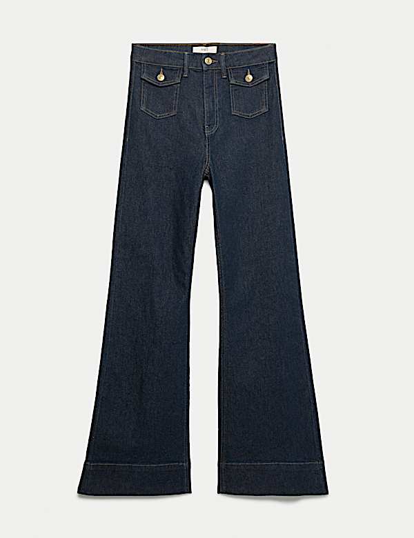 Jean taille haute coupe &eacute;vas&eacute;e &agrave; poches plaqu&eacute;es - CA