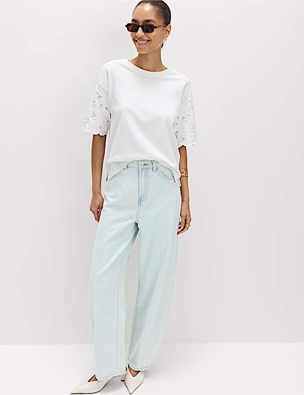 High Waisted Crease Front Barrel Jeans