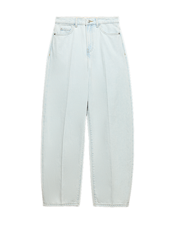 High Waisted Crease Front Barrel Jeans