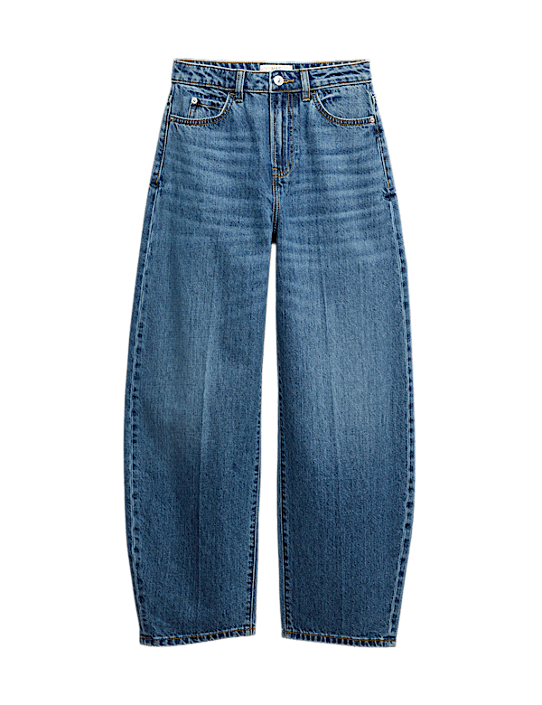 High Waisted Crease Front Barrel Jeans