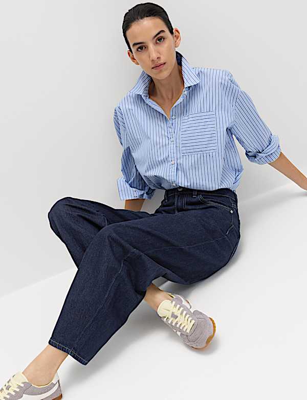 High Waisted Crease Front Barrel Jeans - NZ