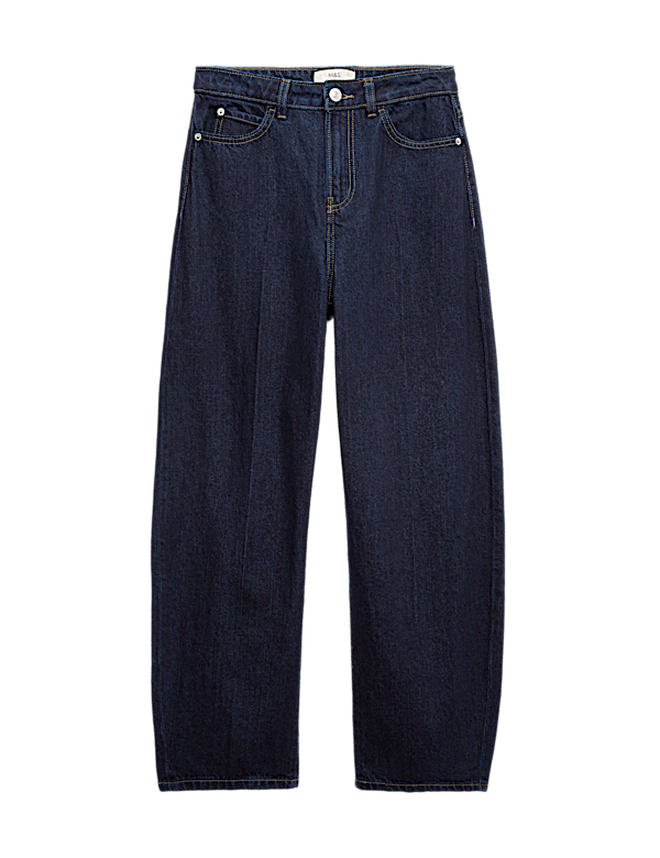 High Waisted Crease Front Barrel Jeans