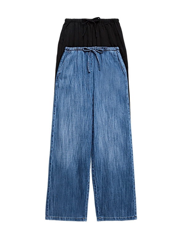 2 Pack Denim Pull On Wide Leg Jeans