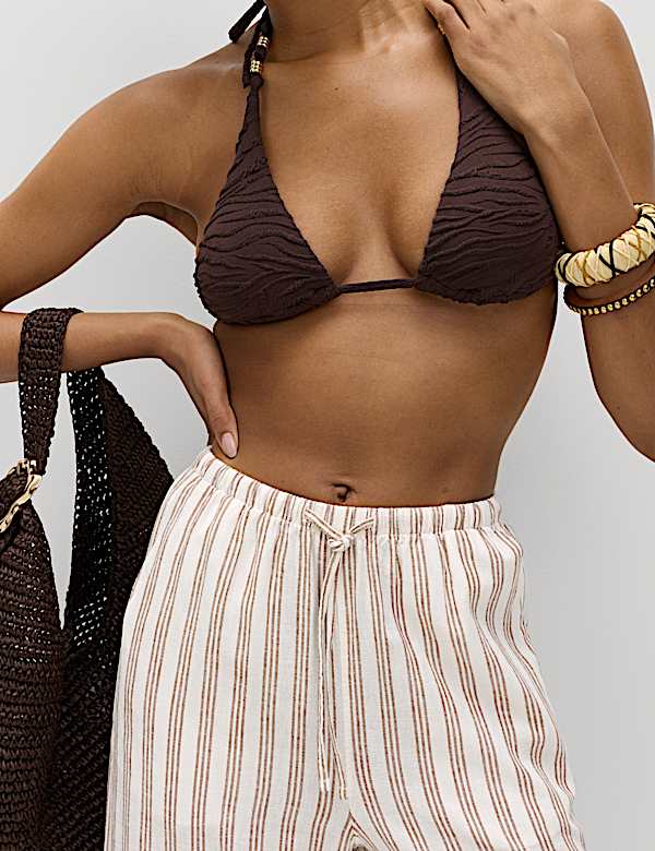 Linen Rich Drawstring Wide Leg Trousers