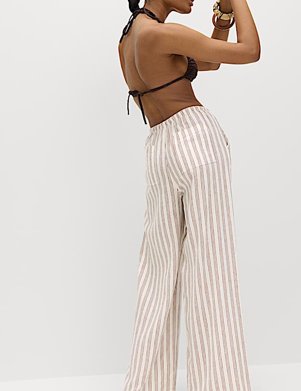 Linen Rich Drawstring Wide Leg Trousers