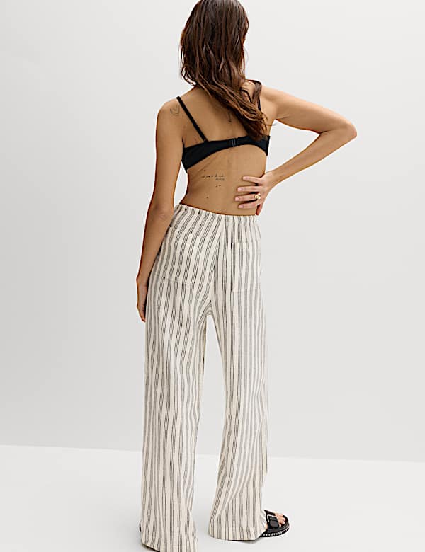 Linen Rich Drawstring Wide Leg Trousers - BG