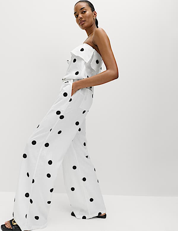 Linen Rich Drawstring Wide Leg Trousers