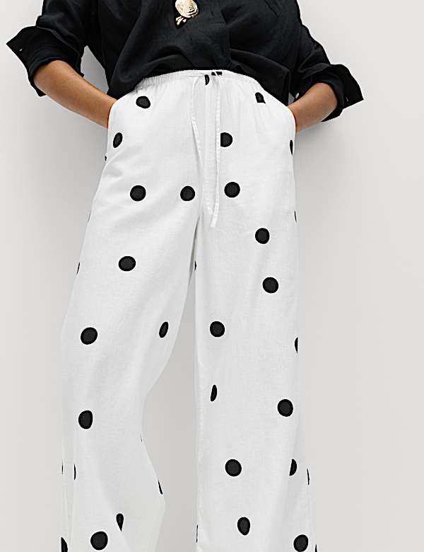 Linen Rich Drawstring Wide Leg Trousers