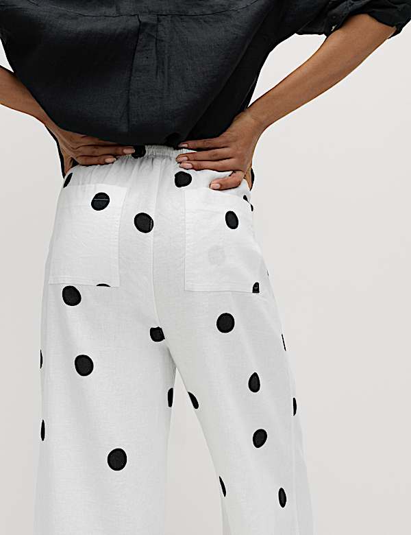 Linen Rich Drawstring Wide Leg Trousers