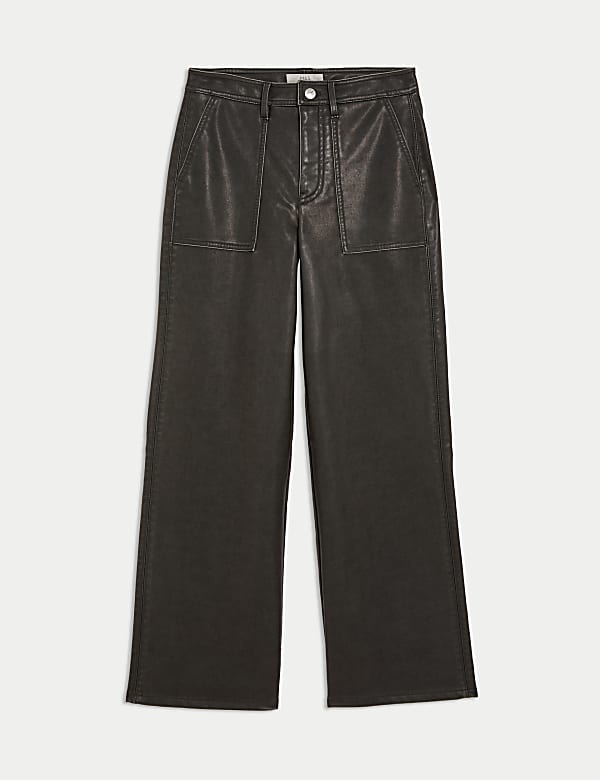 Leather Look Patch Pocket Wide Leg Trousers - NZ