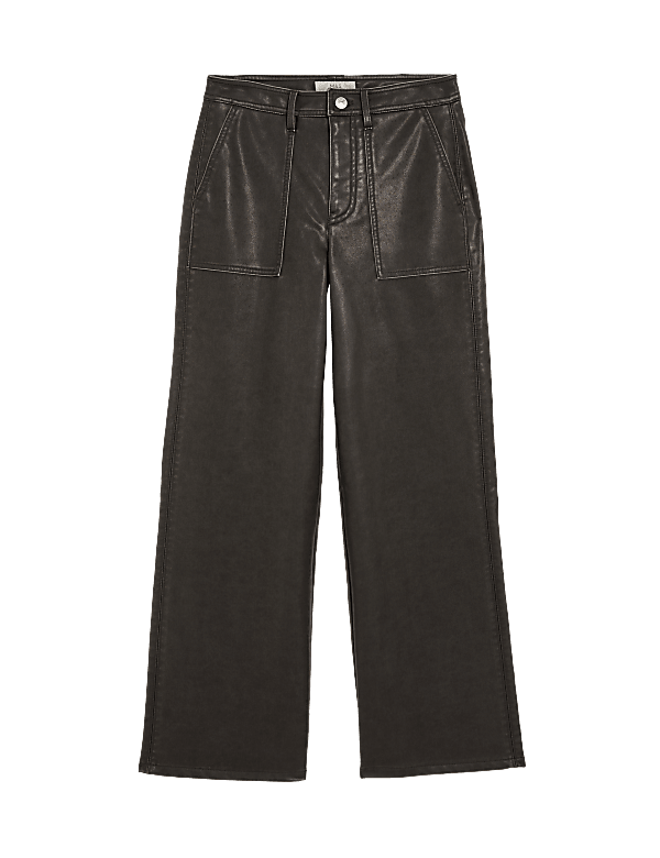 Leather Look Patch Pocket Wide Leg Trousers