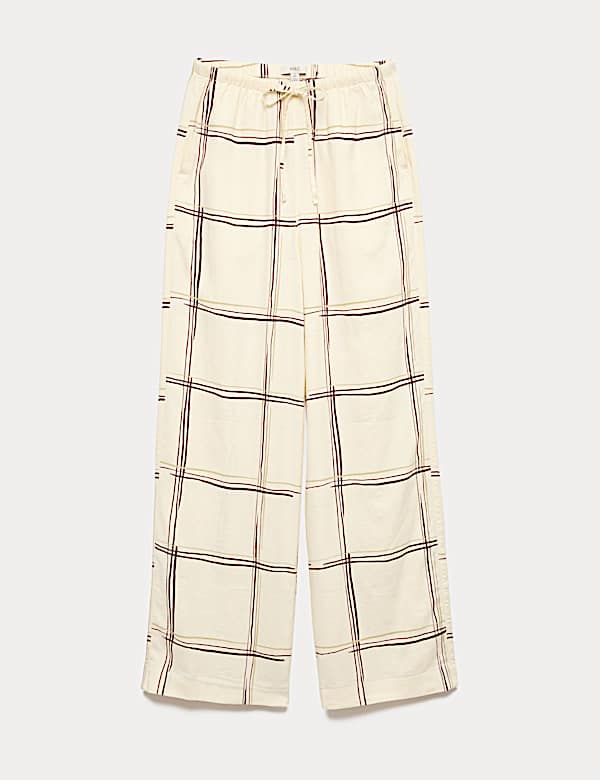 Linen Rich Checked Wide Leg Trousers - US