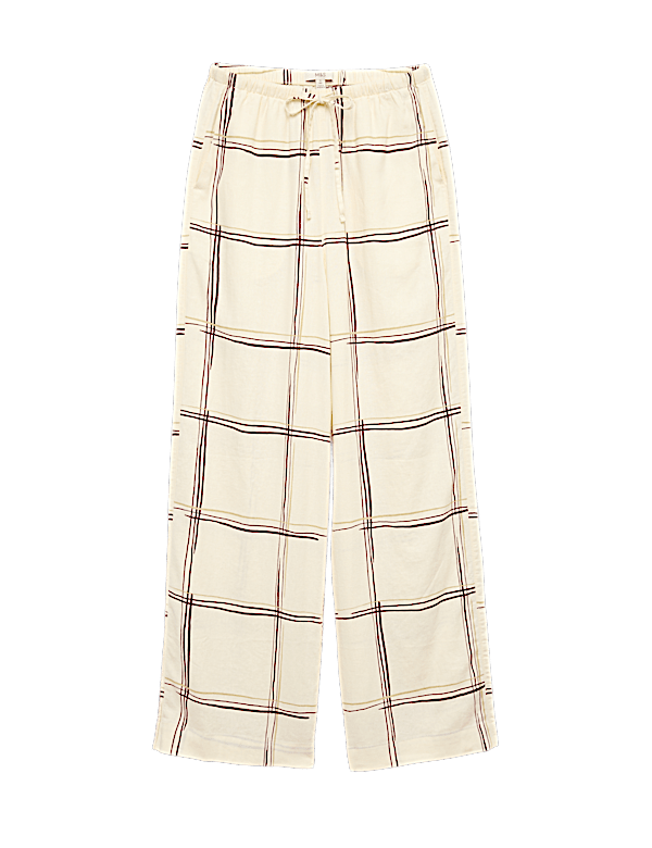 Linen Rich Checked Wide Leg Trousers