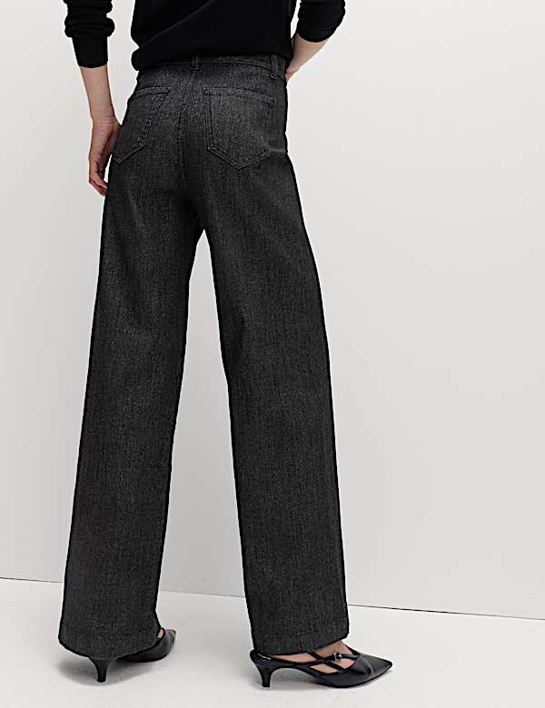 High Waisted Shimmer Wide Leg Ankle Grazer Jeans - US