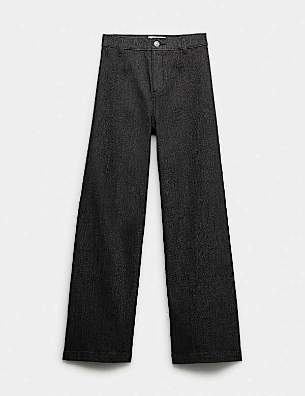 High Waisted Shimmer Wide Leg Ankle Grazer Jeans - US