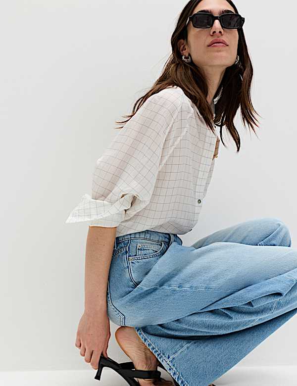 Cotton Rich Mid Rise Wrap Front Wide Leg Jeans - BE