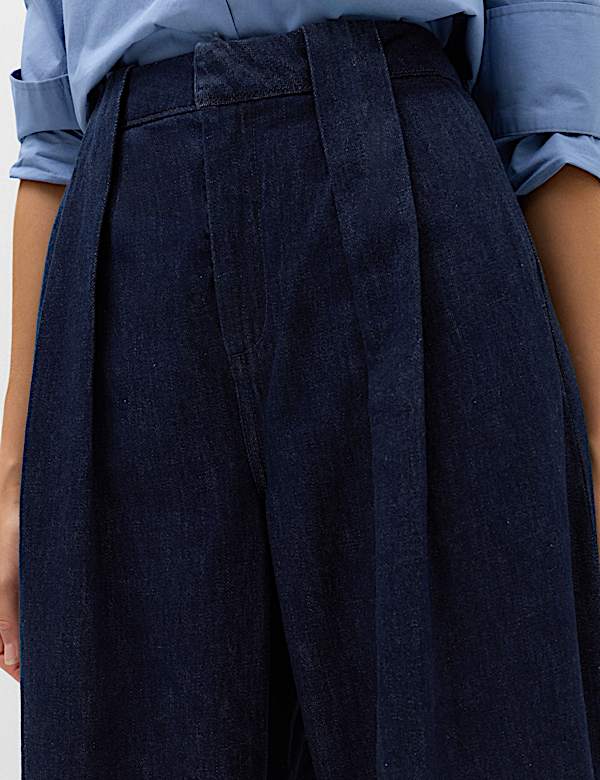 High Waisted Pleated Wide Leg Jeans - AL