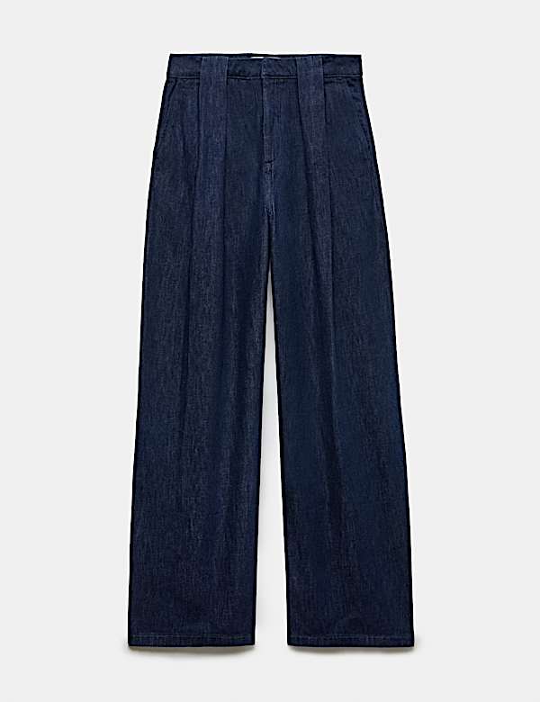 High Waisted Pleated Wide Leg Jeans - AL