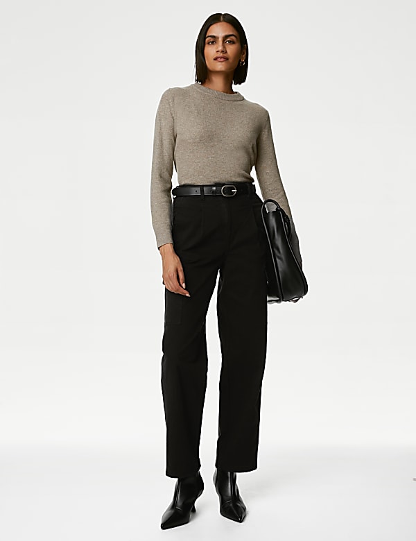 Cotton Rich Cargo Straight Leg Trousers - PL