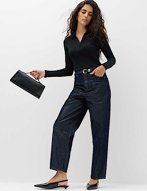 High Waisted Shimmer Carrot Jeans - JP