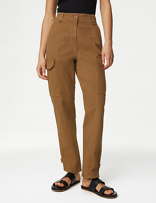 Katoenrijke cargobroek met hoge taille - BE