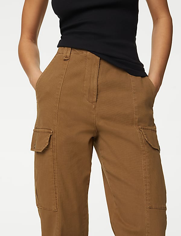 Katoenrijke cargobroek met hoge taille - BE